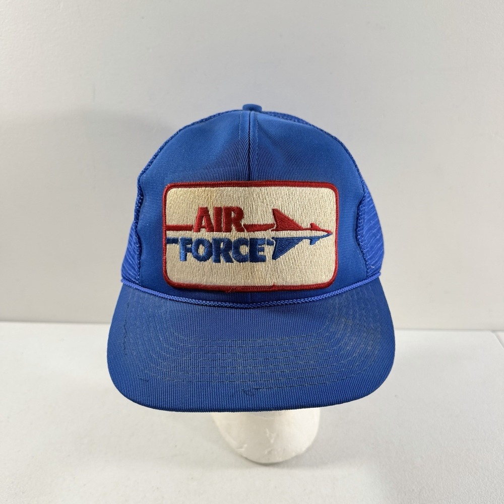 Vintage 80s Air Force Embroidered Patch Snapback Cap Trucker Hat Mesh Blue